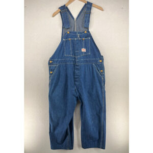 SMITHS Overalls Mens 44 Sanforized Carpenter Bibs Utility Denim Blue USA VTG
